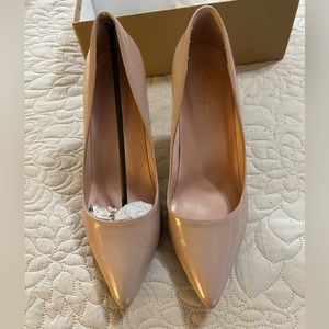 Patent Nude Pointed Toe Pumps
